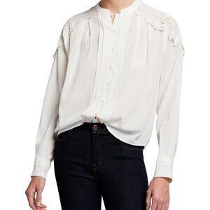 IRO ~ Calisto Lace Trim Crinkle Long Sleeve Blouse* with flaw in size 6 /EU 38